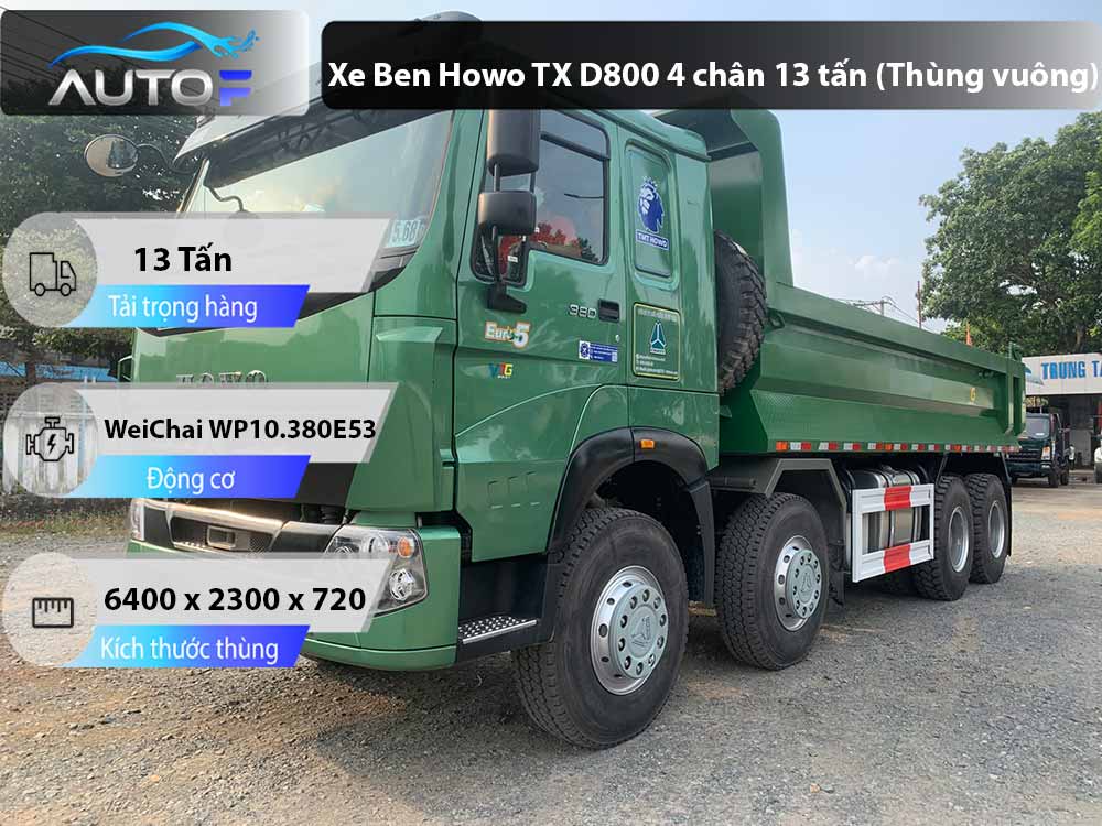 Xe Ben Howo TX D800 4 chân 13 tấn (Thùng vuông)